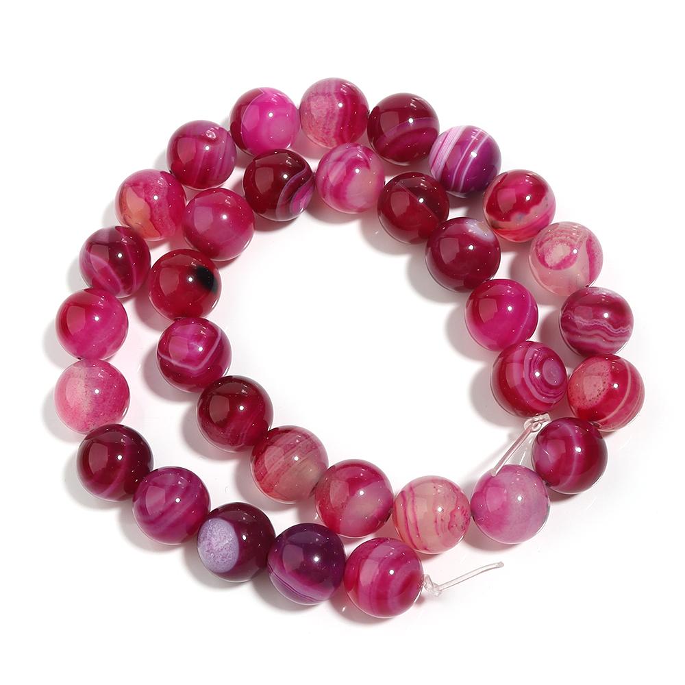 4/6/8/10/12mm Heißes Pink Natürliche Streifenachatsteinperlen Runde Edelsteinlose Perlen Für DIY Schmuckherstellung Armbänder Halskette