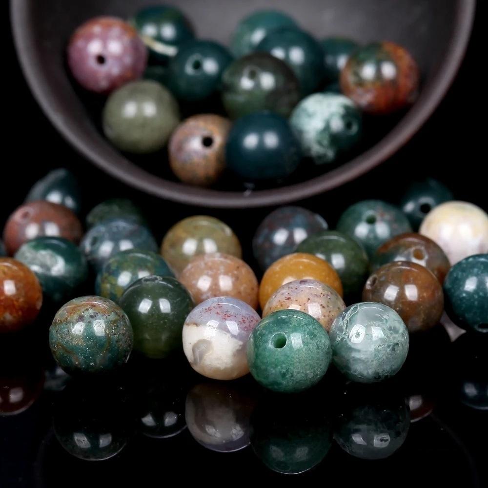 Indian Agates Stone Natural Round Beads 15"Strand Smooth Loose Spacer Beads 4/6/8/10/12mm for Jewelry Making DIY Bracelets Accessories