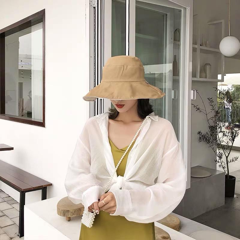 New Summer Double-sided Color Matching Big Eaves Bucket Hat Sunshade Foldable Face Small Hat Big S