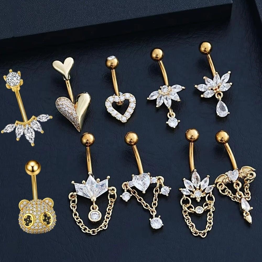 Elegant Crystal Ball Belly Button Rings Copper Shiny Body Jewelry New Gem Navel Piercing Men