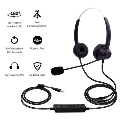 USB Wired Computer Headset with Microphone Universal Office Call Center Headphone Support Volume