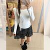 Lace Edge Slanted Shoulder Off-the-shoulder Long-sleeved T-shirt Women's Early Autumn New Pleated Waist and Thin Spice Girl Temperament Top