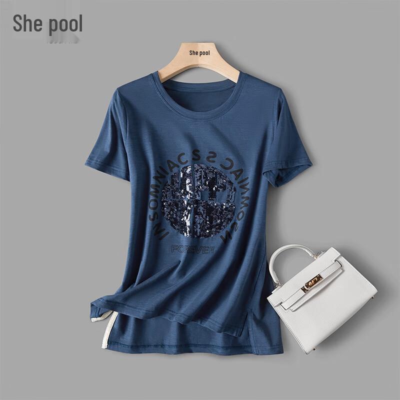 Women s Casual Sequin Print Round Neck T-shirt XXL