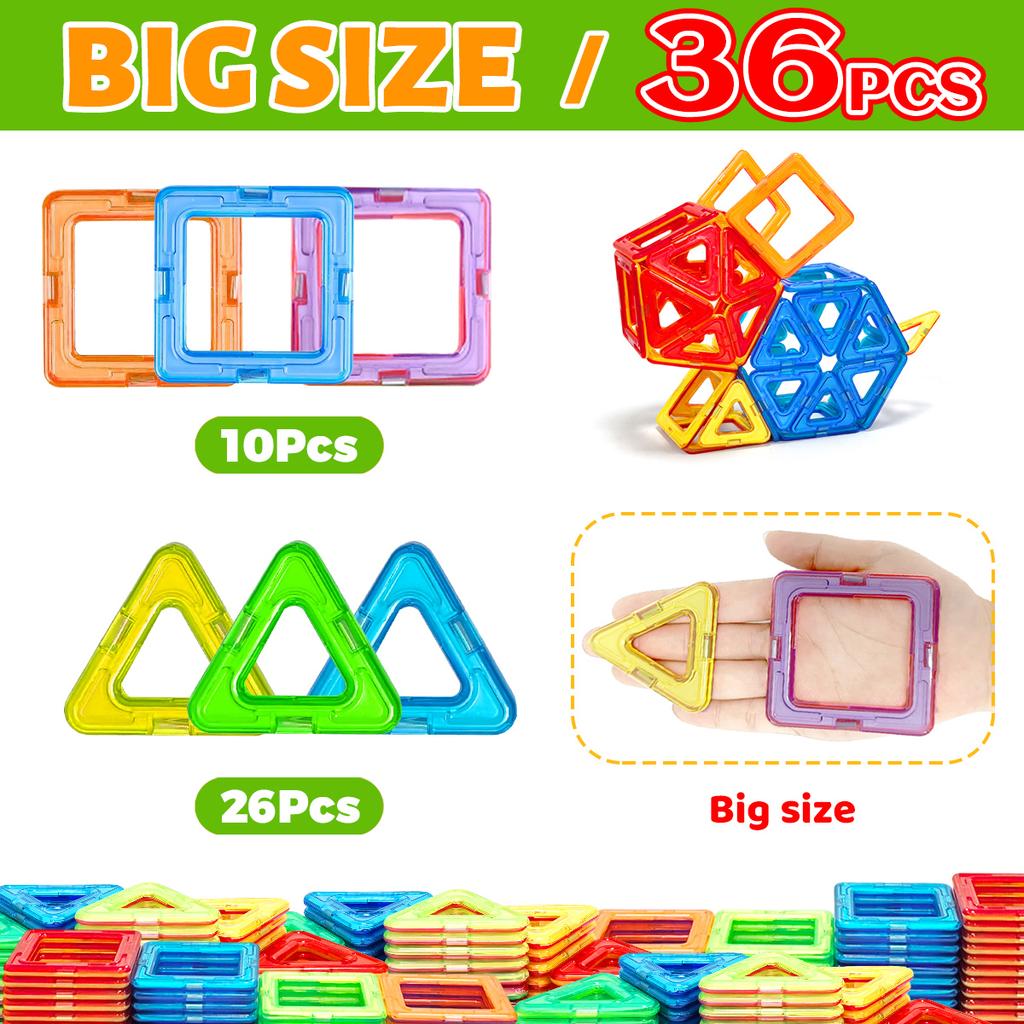 Big Size Magnetic Building Blocks - 3D STEM Educational Constructor Toys For Kids Multiple Shaped Magnetic Building Blocks
