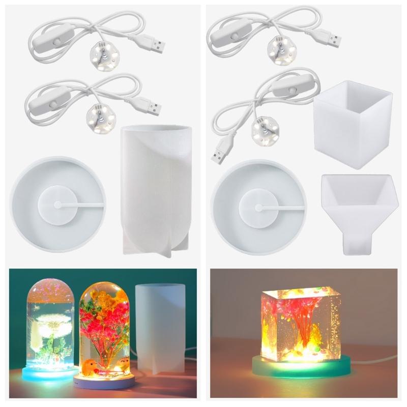 Night Light Resin Silicone Mold Base Bracket Mold with 2 USB Power Lights with Switch Suitable for Diy Table Art Party