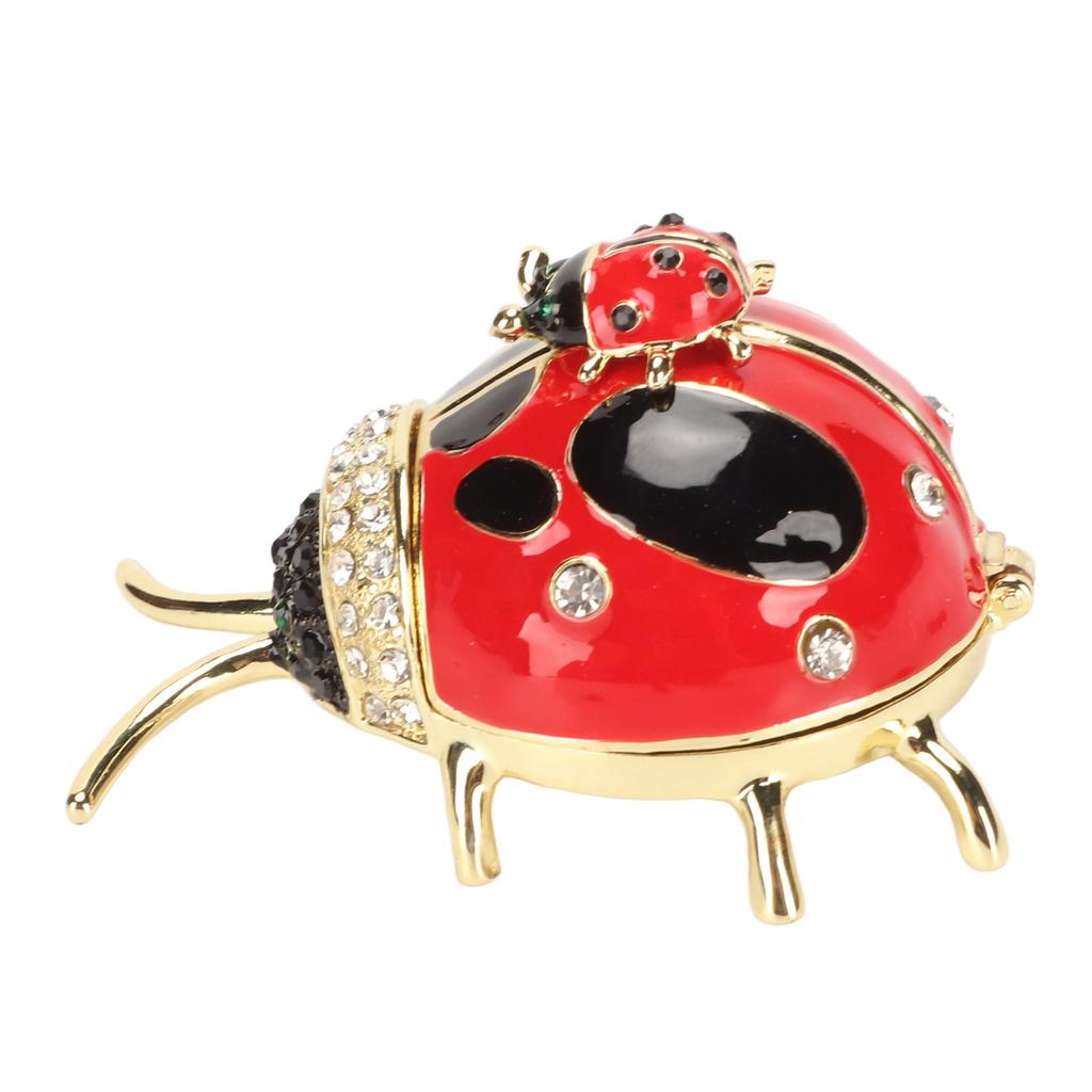 Ladybug Trinket Box Red Colored Enamel Crystal Hand Painted Rings Earrings Jewelry Storage Box Ornament
