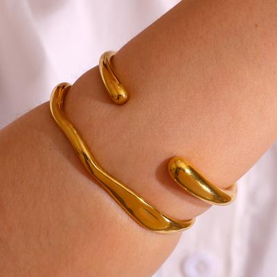 Irregular Open Cuff Bangle For Women Minimalist Stainless Steel Water Wrist Chunky Jewelry Waterproof Gold Color Bracelet Gift