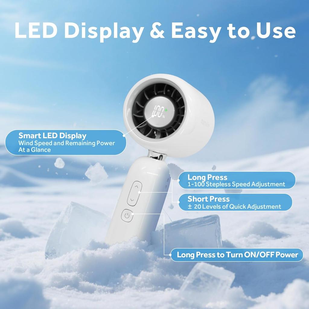 Portable Handheld Turbo Fan Mini Fan Rechargeable Strong Wind Speed Electric Fan Digital Display Adjustable Turbo For Outdoor