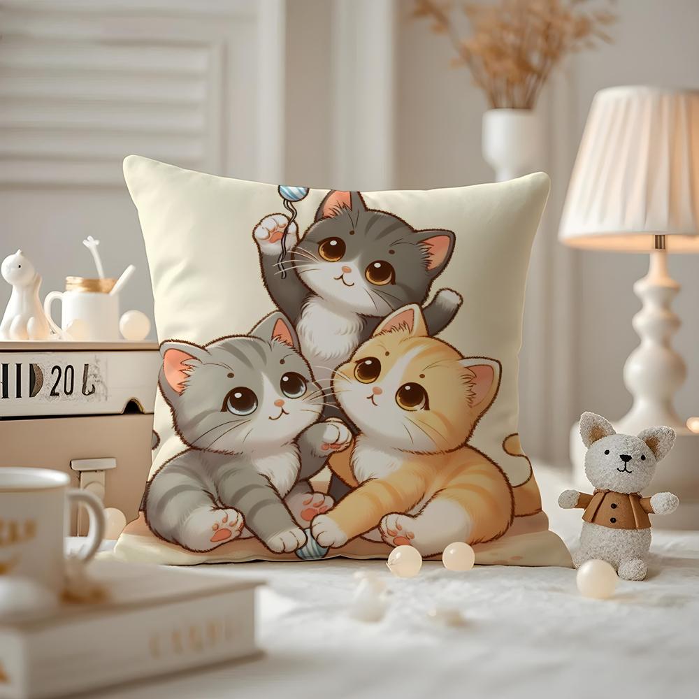Art cat Cushion Cover Antidustmite Pillowcase Invisible zipper silky short plush Sofa cushion cover