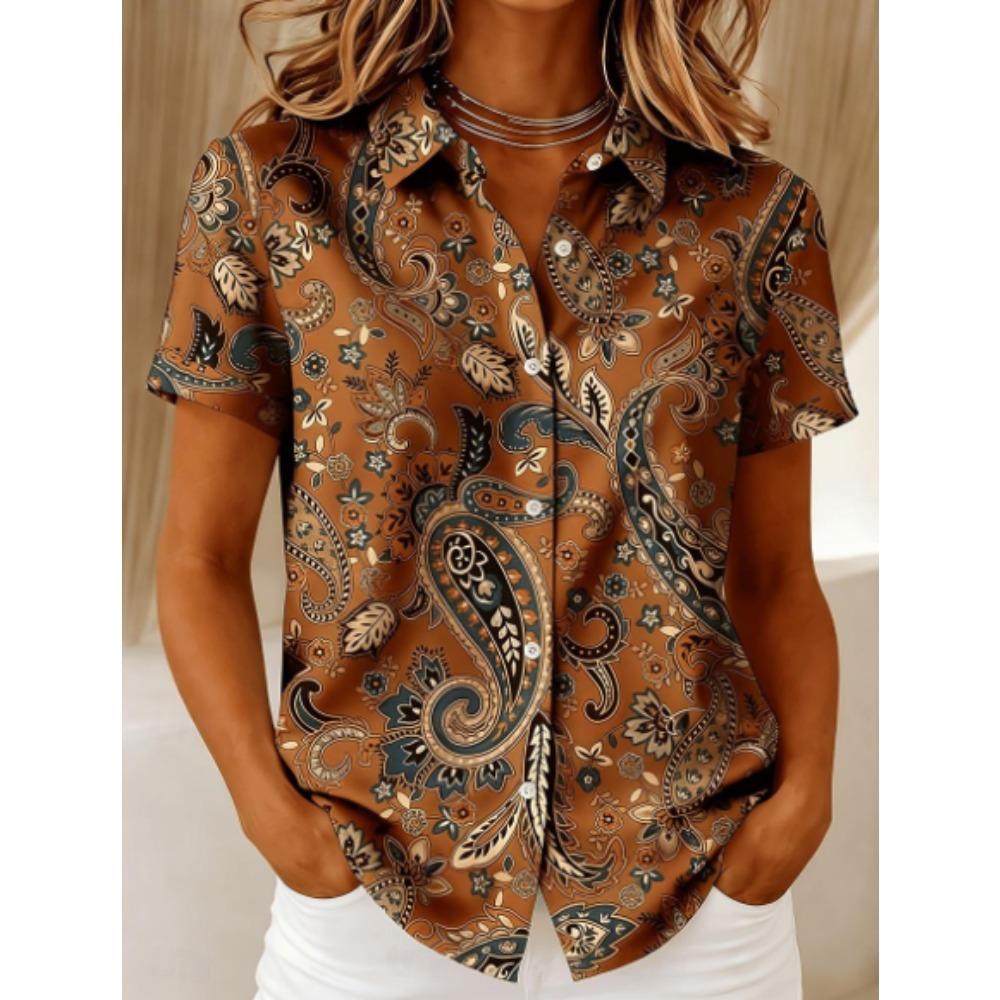 Women's Shirt Short Sleeve Shirt Button Down Blouse Vintage Pattern Printed Daily Casual Collar Regular Tops Daily  Summer Spring