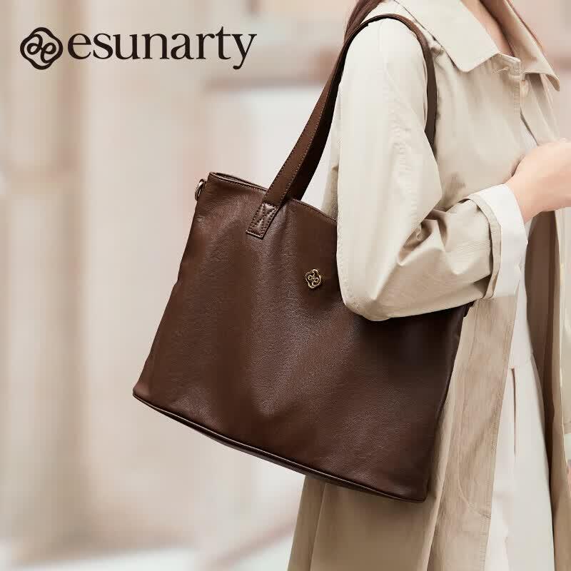 ESUNARTY Women s Genuine Leather Tote Shoulder Bag