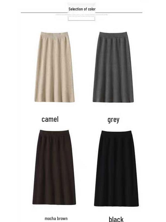 Women's Elastic High Waist Knitted Midi Skirt for Autumn/Winter - Slim Fit
