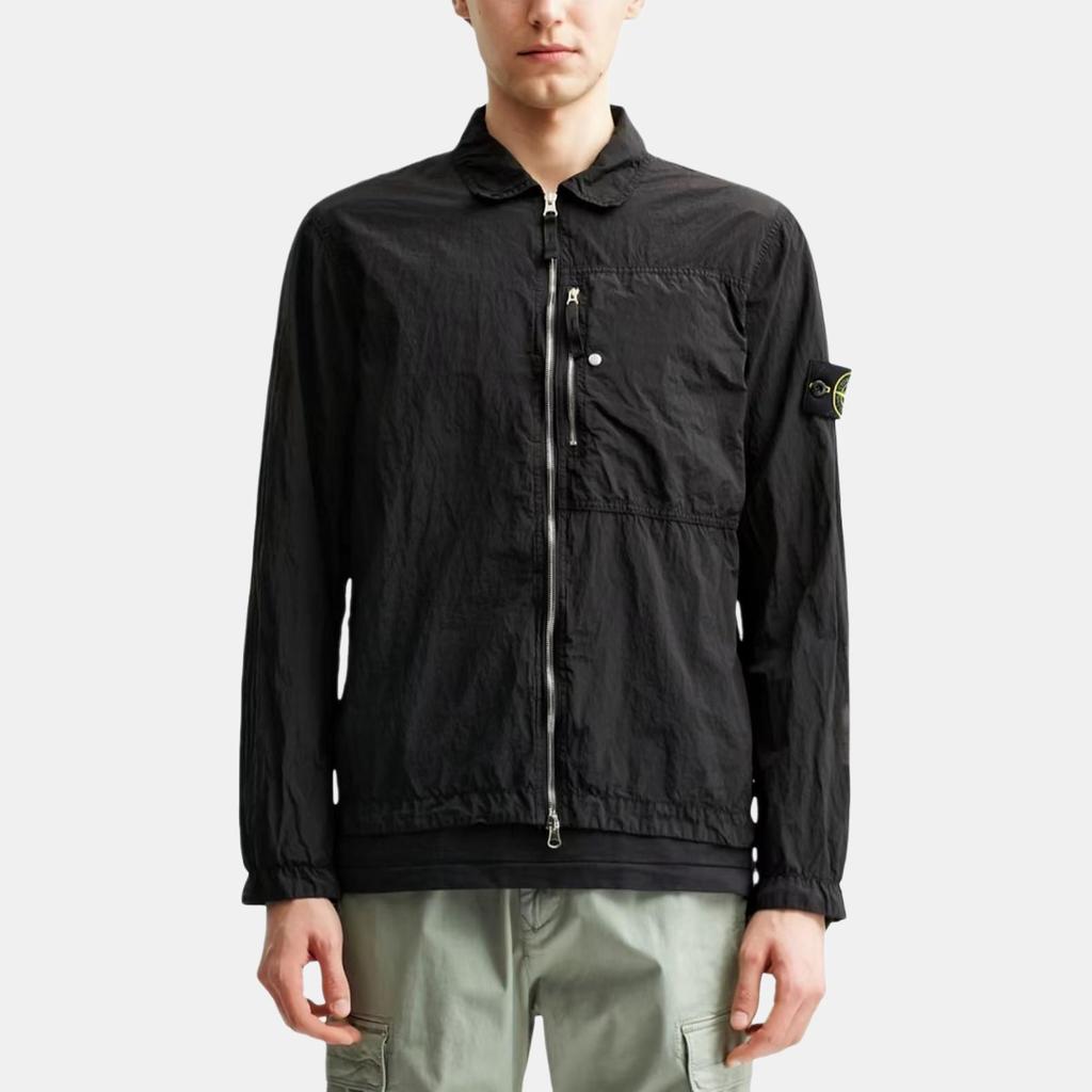 STONE ISLAND Ss25 Nylon Metal Solid Logo Patch Zip Long Sleeve Jacket Men Jacket Black K1S1512000-05S0019-V0029