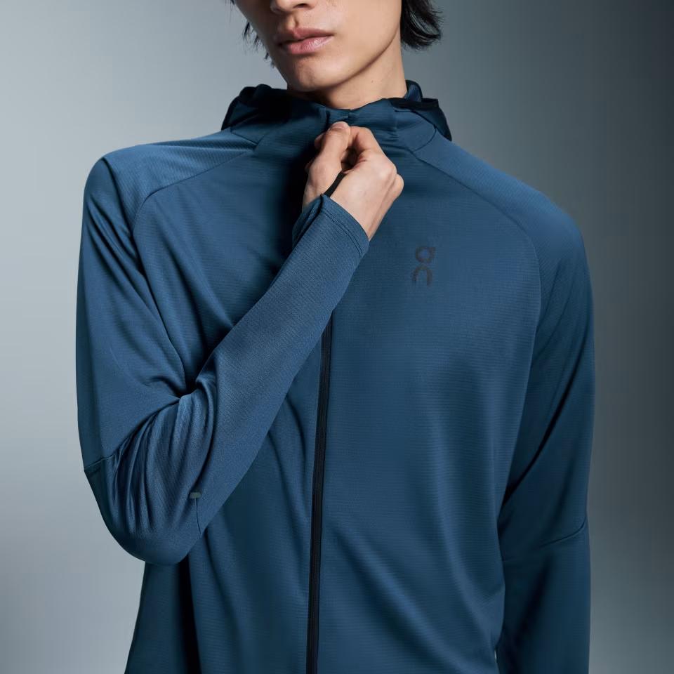 On Climate Zip Hoodie Warm Sweat-Wicking Hooded Lg Sleeve Jacket Men jackets Denim-Blue 1ME10250488
