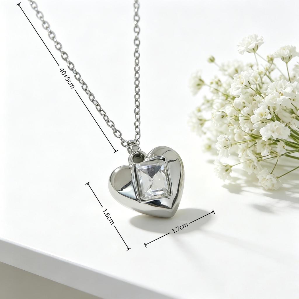Crystal Heart Pendant Necklace - Multiple Colors, Silver Clavicle Chain, Fashion Jewelry