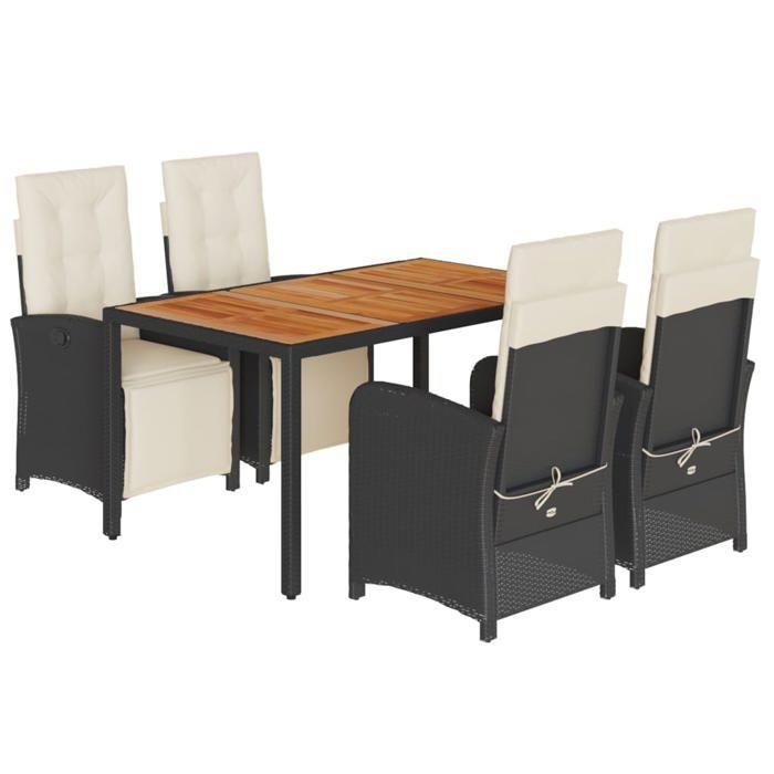 VidaXL Ensemble à Manger de Jardin avec Coussins 5 pcs, Chaises et Table de Patio, Meubles de Terrasse, Moderne, Noir Résine 3212470