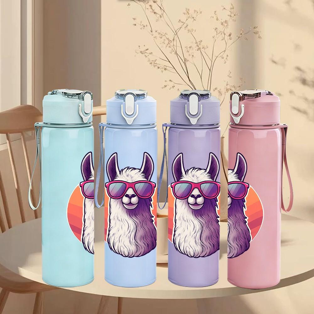 1PC Sunglasses Purple Llama 750ml Color Plastic Sports Water Bottle Leakproof Flip Straw Lid Suitable for Sports Office Home Use