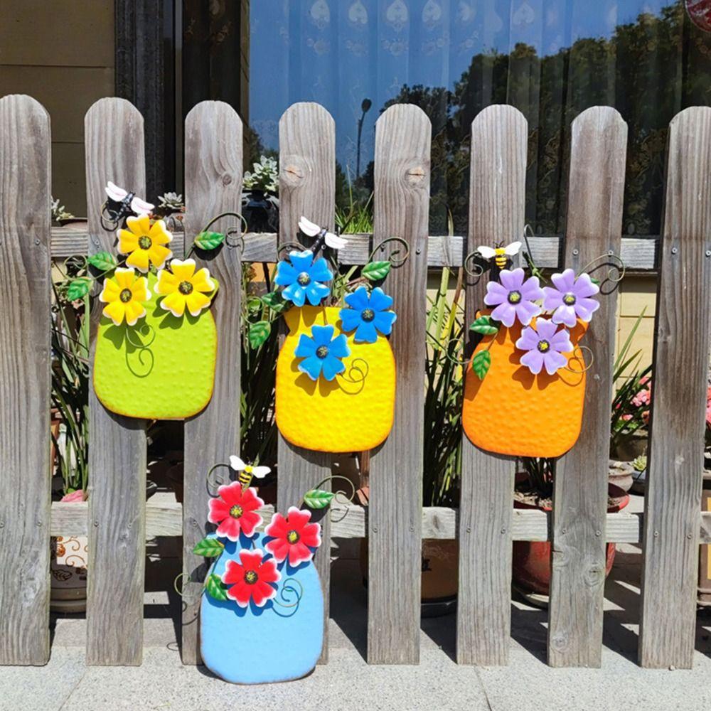 Rustic Wall Hanging Hand-Painted Wall Sculpture Garden Iron Art Decoration  for Garden Fence Patio