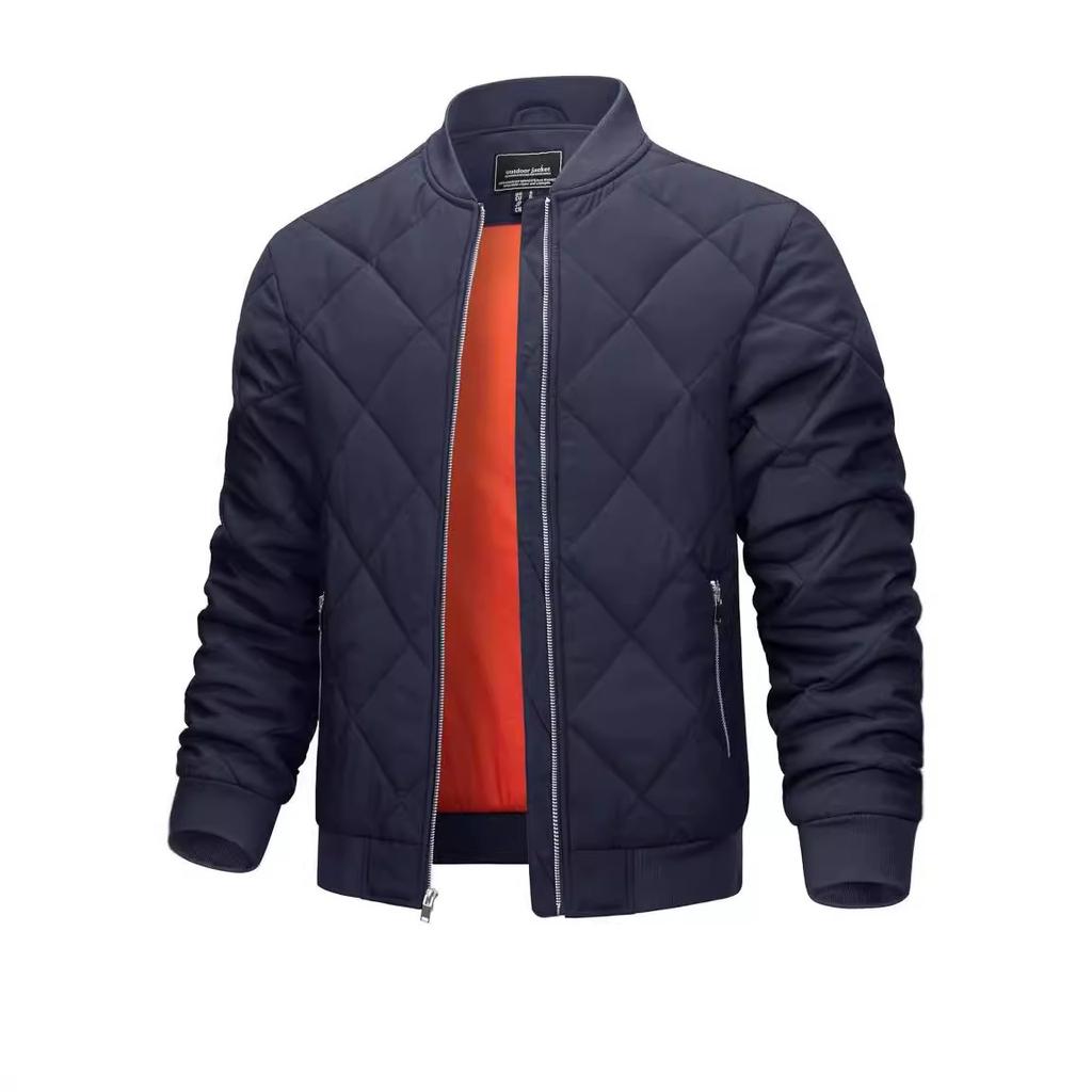 Giacca casual da uomo in cotone leggero a rombo con collo alto, da autunno e inverno, alla moda, imbottita in cotone