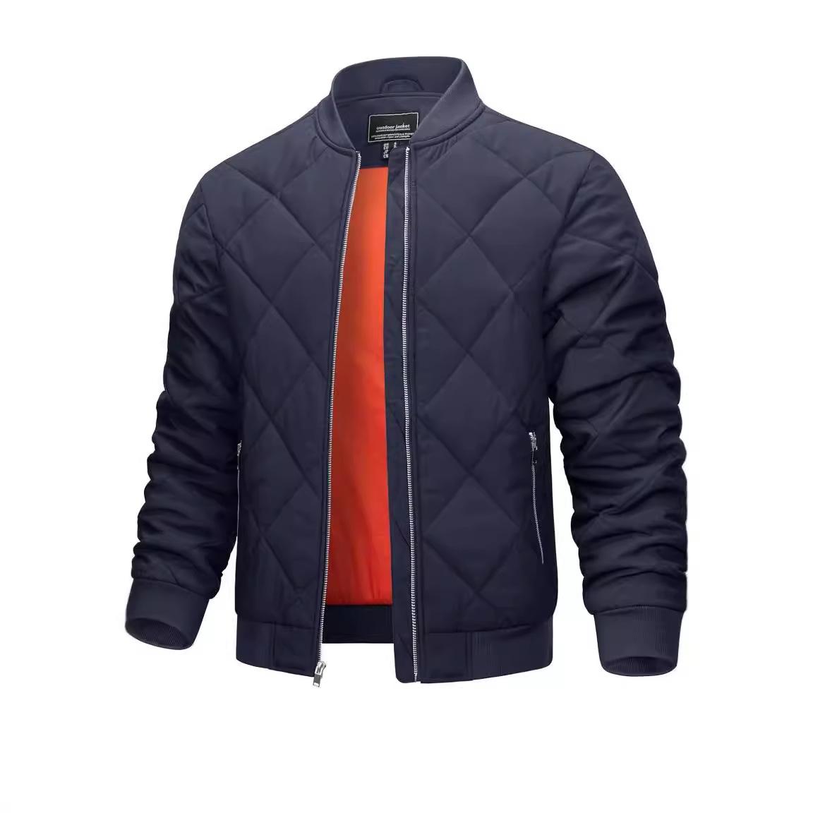 

Осенне-зимняя мужская легкая хлопковая одежда, повседневная куртка с воротником-стойкой в виде ромба, модная куртка с хлопковой подкладкой XXXL тёмно-синий