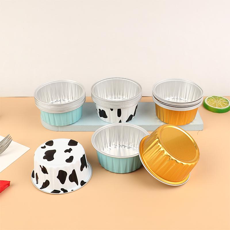 10Pcs Reusable Round Aluminum Foil Tin Cup Pudding Cake Molds Baking Tools