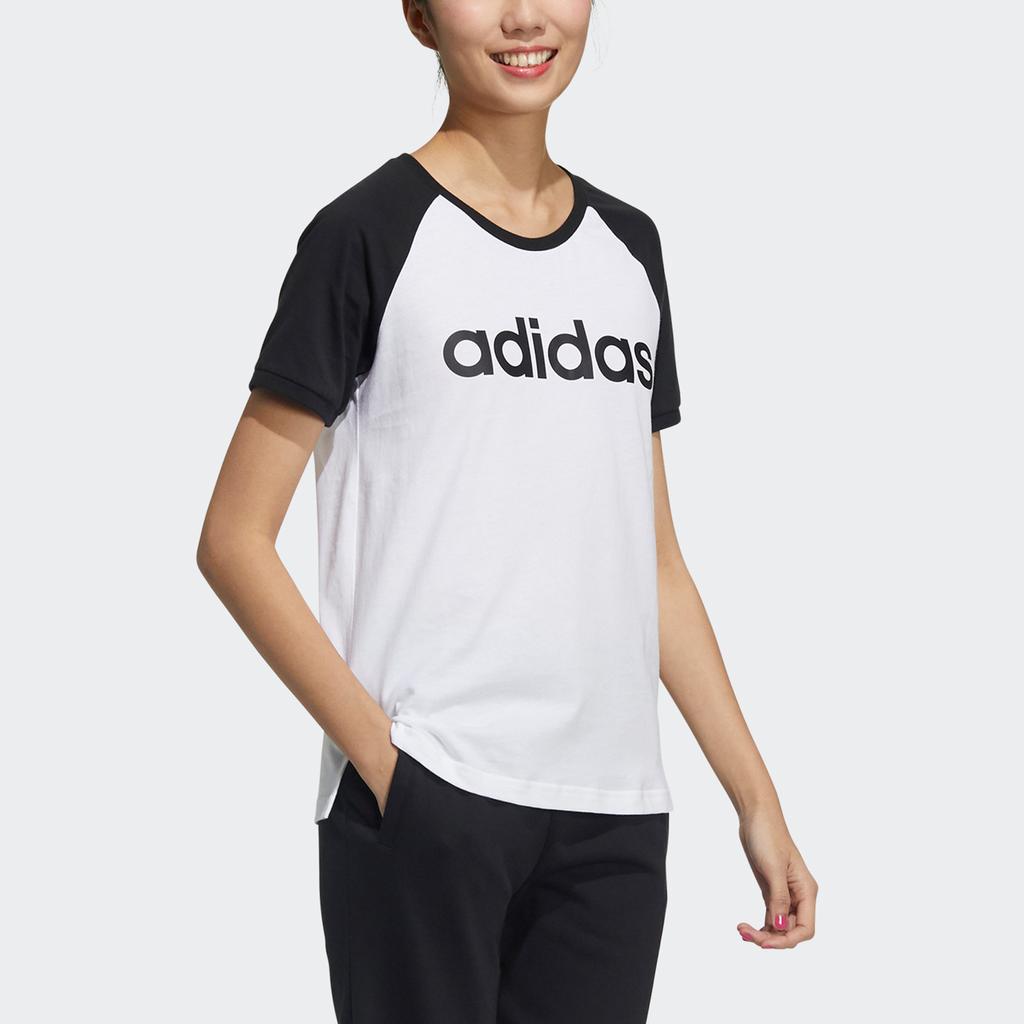Adidas Neo Logo Print Color Block Regular T-Shirt Women Tops White GP5571