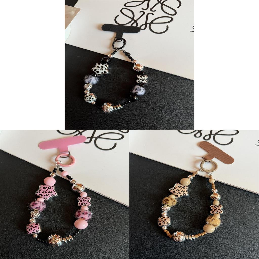 Cell Phone Strap With Leopard Print Star Ball Beads And Pvc Cord For Girls And Boys