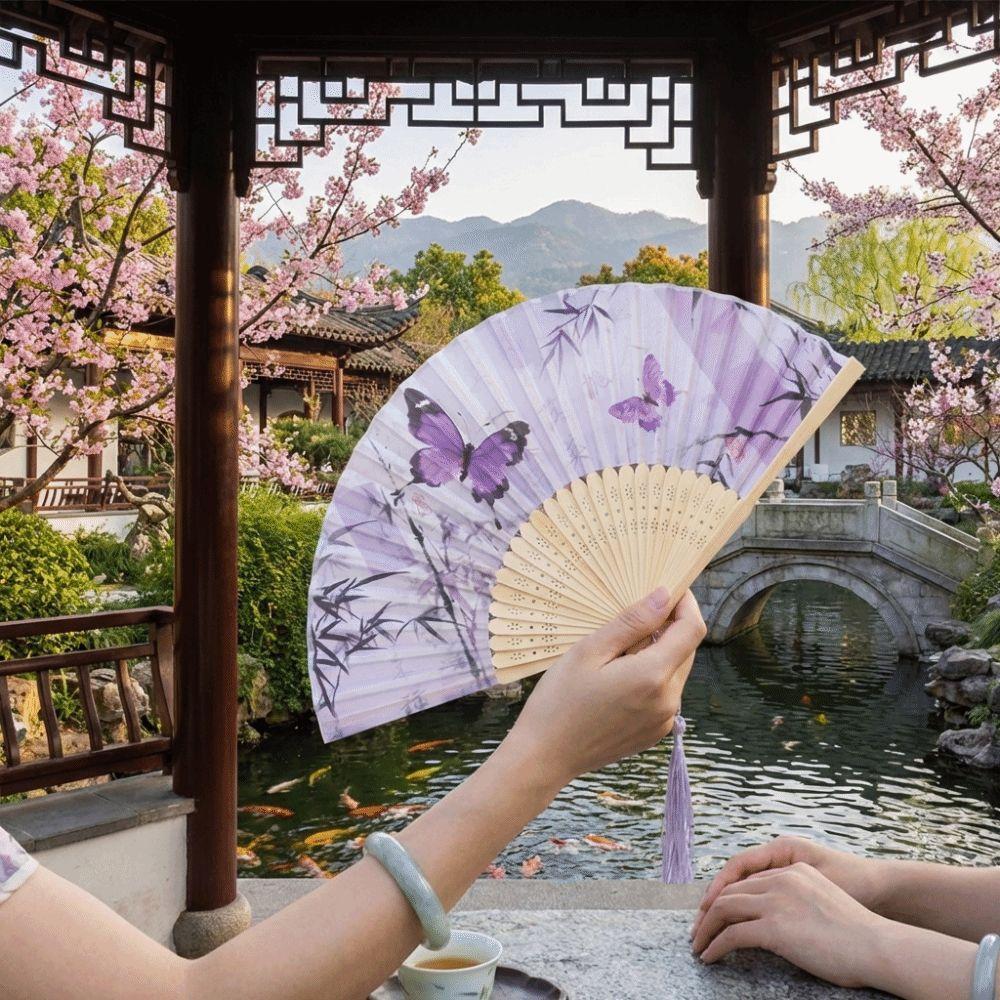 Handmade Silk Folding Fan Chinese Style Dance Fan Portable Retro Bamboo Fan Party Props