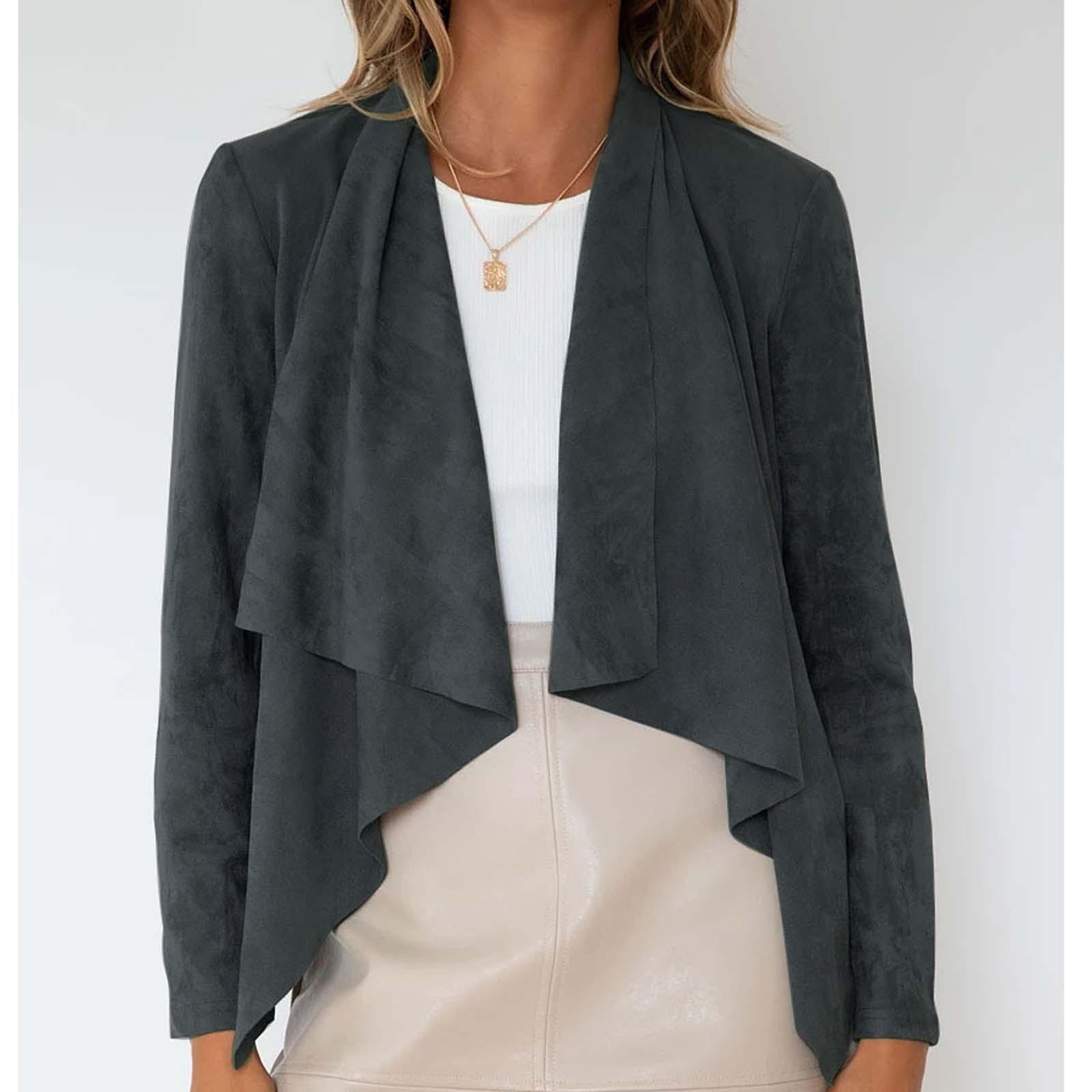 

Женская повседневная однотонная куртка с длинными рукавами из искусственного оленя, модная свободная куртка S