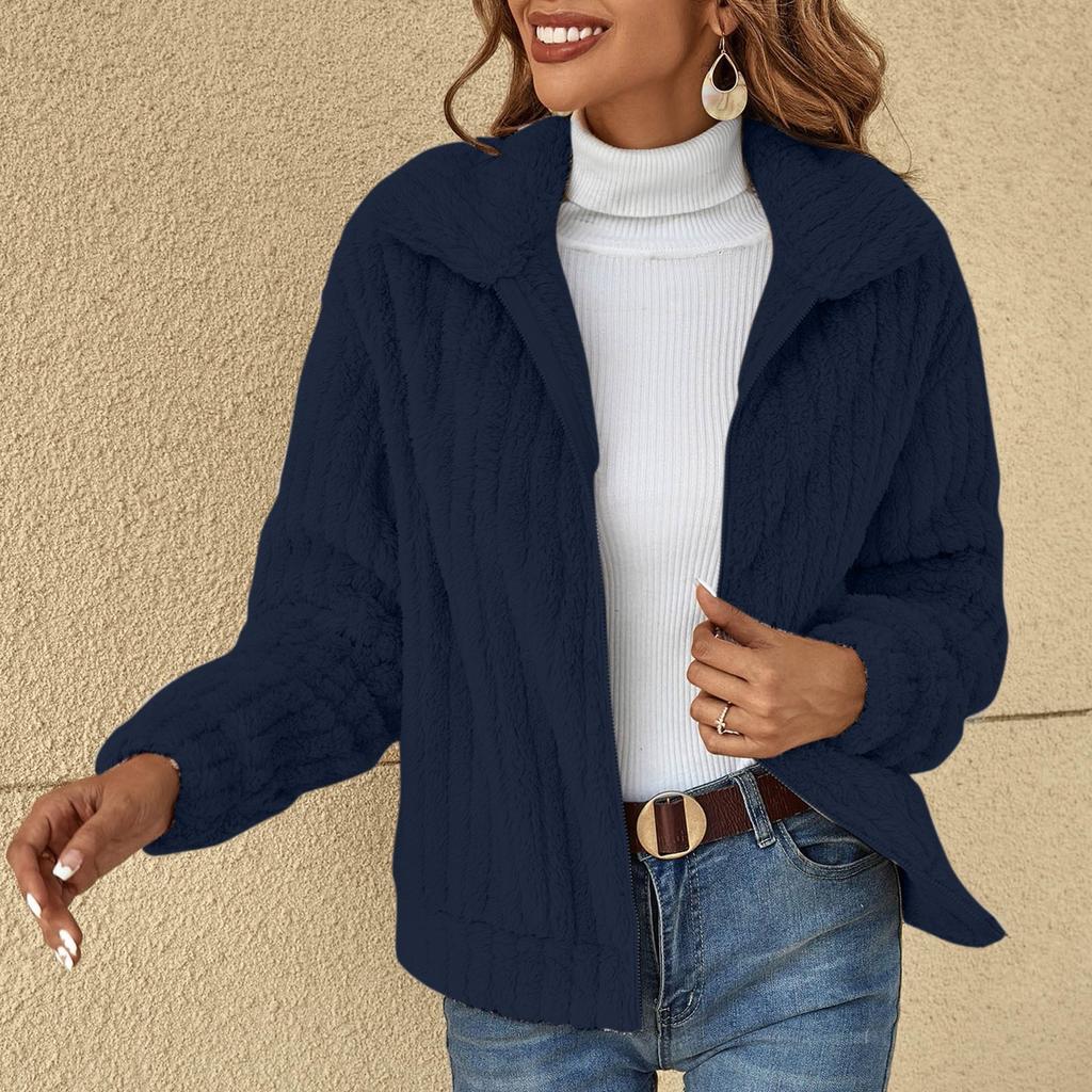 Women's Fashionable Solid-color Lapel Plush Coat