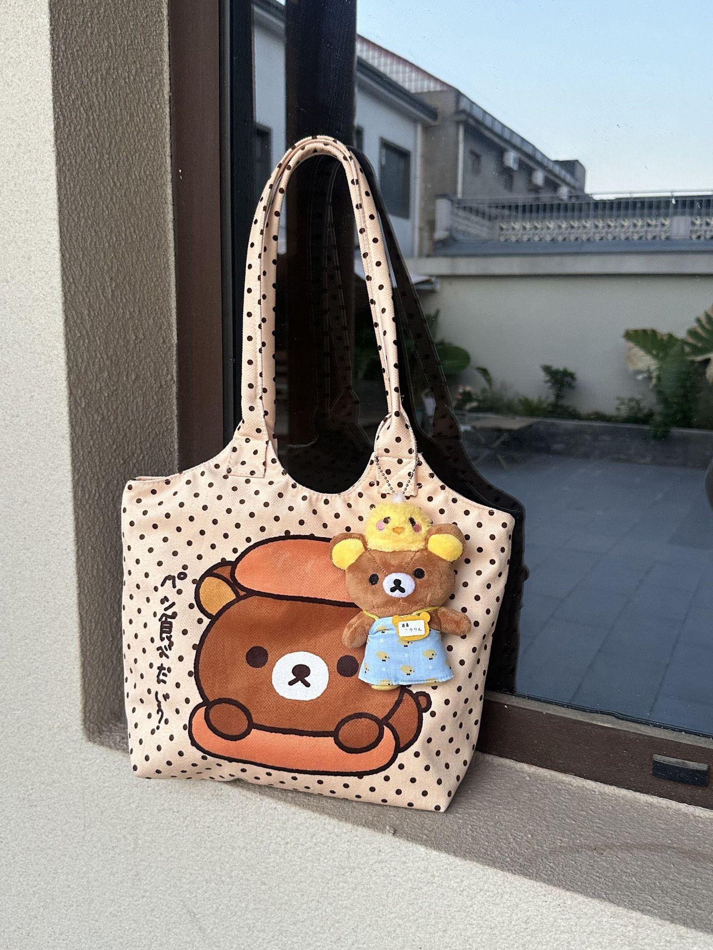 

Новая Милая Мультяшная Сумка-Тоут Rilakkuma Большая Вместительная Сумка Через Плечо для Женщин Студентов Текстурированный Повседневный и Простой Дизайн Фирменная Сумка коричневый