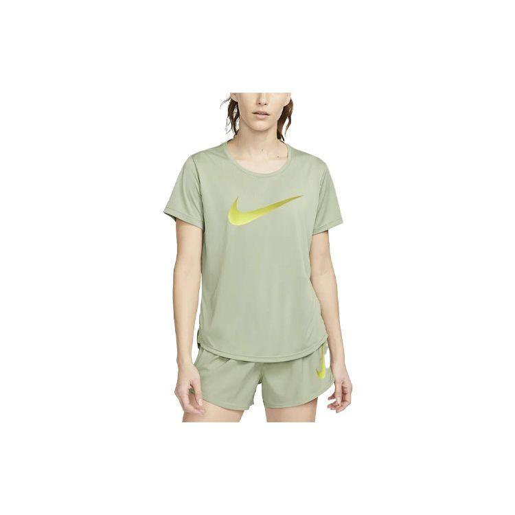 

Nike Dri-FIT One Large Logo Loose Fit Crew Neck T-Shirt Women Tops Oil-Green DX1026-386 XS