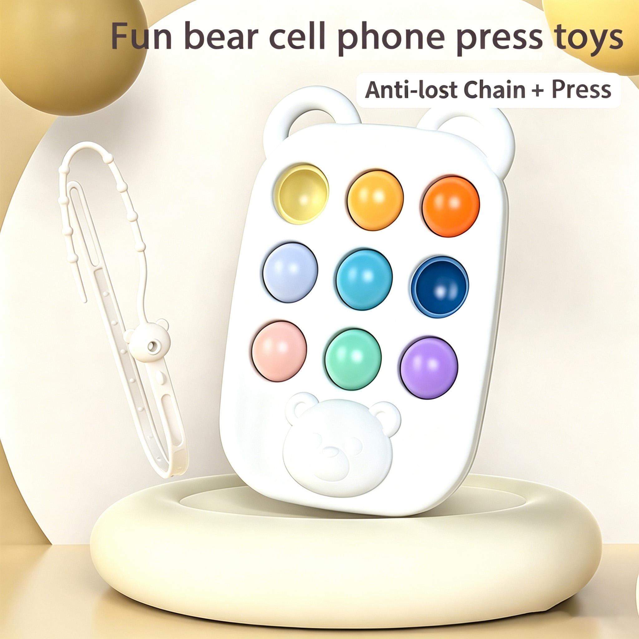 Bärenohren-Telefon Pop It Fidget Spielzeug 9 Tasten Silikon Beißspielzeug Stressabbau Sensorisches Blasen-Spielzeug für Kinder Kleinkinder