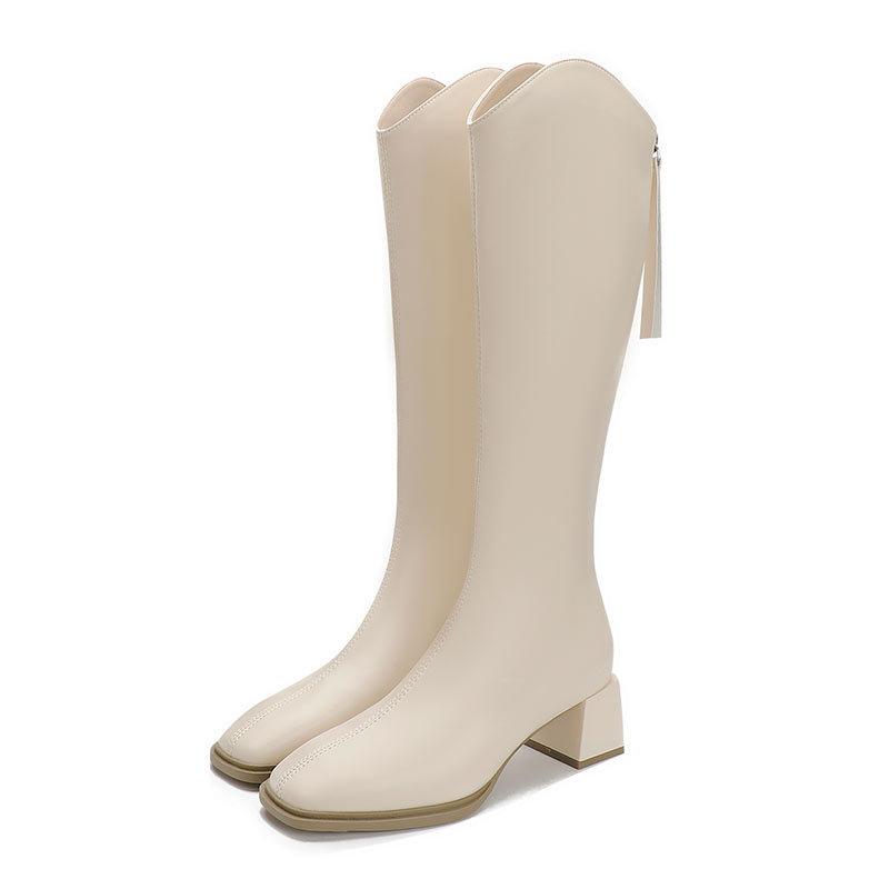 Damenstiefel mit hohen Absätzen neue Herbst- und Winter-Hochstiefel im Jahr 2024, aber Reißverschluss hinten dicker Absatz dünne Reiterstiefel
