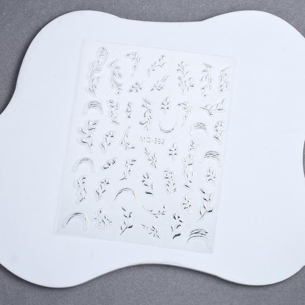 Chinese Style Jade and Gold Leaf Nail Stickers with Adhesive Backing