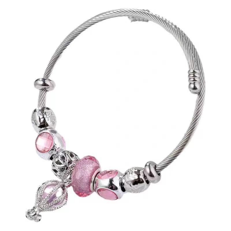 Pan Stainless Steel Galaxy Pink Balloon Bracelet - DIY Beaded Niche Design Friendship Jewelry