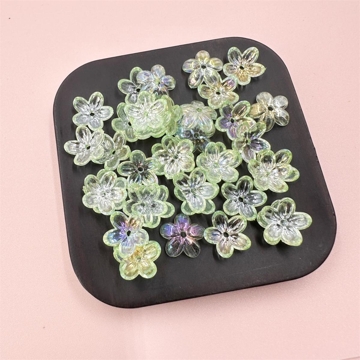 

100 шт., прозрачные, около 12 мм, свободные бусины, материал ручной работы, пятилепестковый цветок, акриловое покрытие, цветной пластик, ювелирные аксессуары, цветочек зелёный