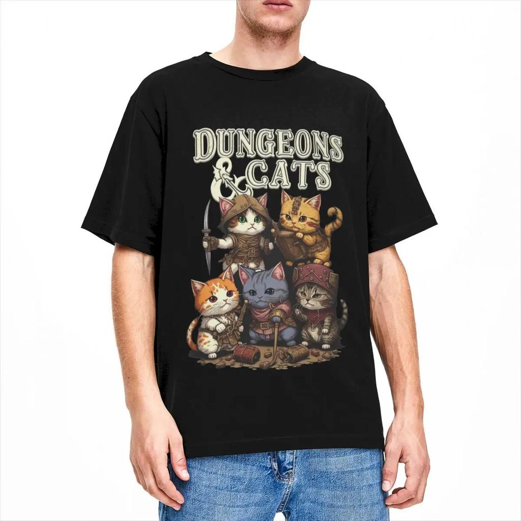 Men Women's Dungeon Dragon Cats T Shirt Apparel Kawaii Cat Pure Cotton T-shirt Clothing Funny Tee Shirt All Seasons