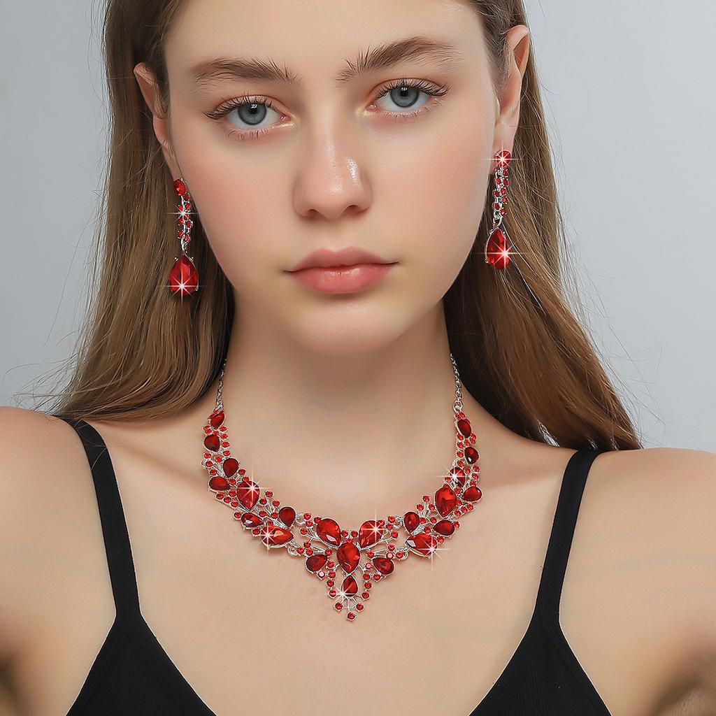 2026 European and American Inlaid Ruby Bridal Jewelry Set Fashionable Versatile Holiday Dating Senior