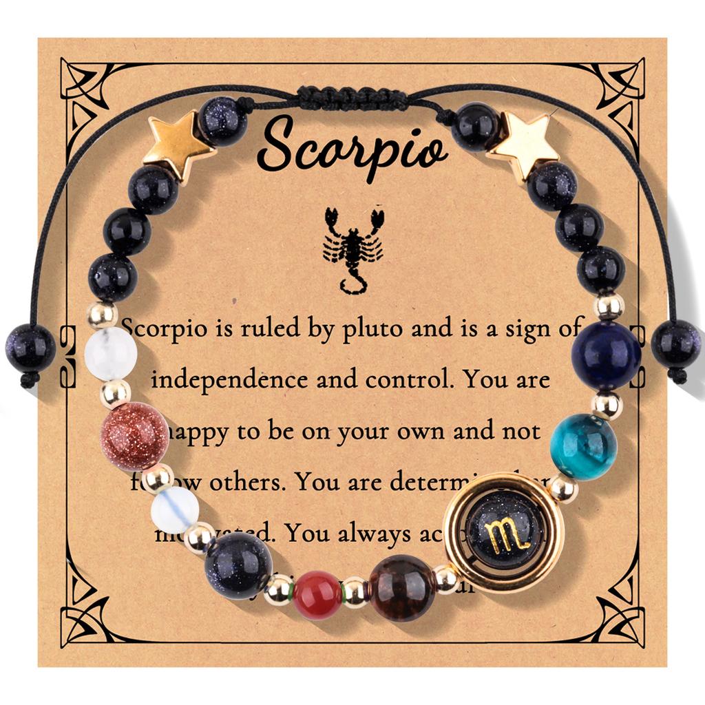 12 constellations woven adjustable bracelet gold beads star constellation symbol pendant eight planets planet bracelet