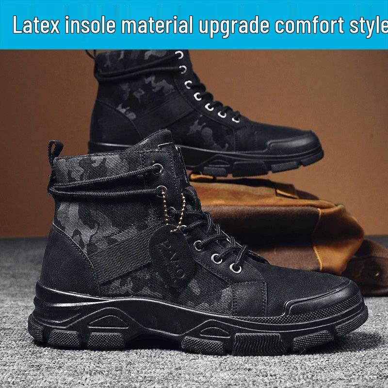 Men's High Top Camouflage Canvas Martin Boots - Autumn/Winter, Warm Cotton, Plus Size Snow Work Boots