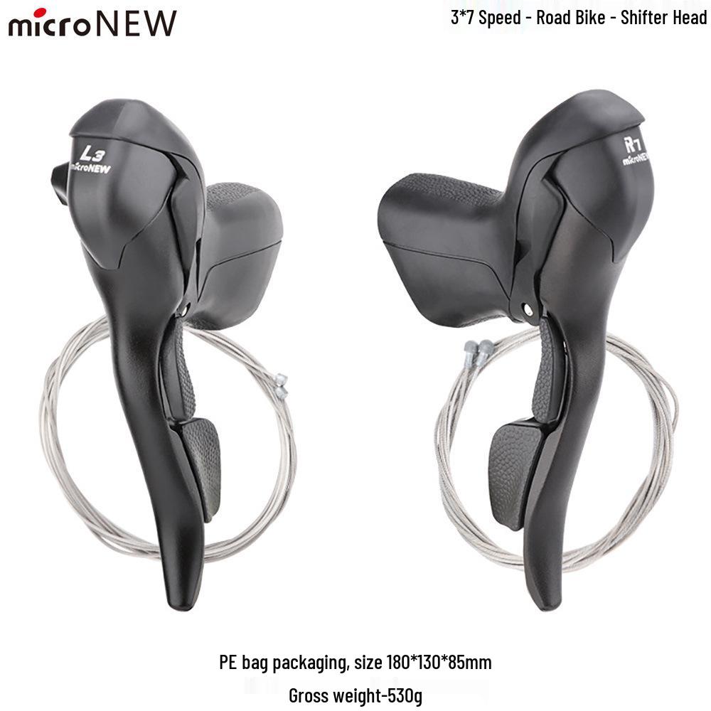 MicroNew Dual Control Road Bike Shifters: 2/3-speed Front, 7/8/9/10/11-speed Rear Derailleurs.