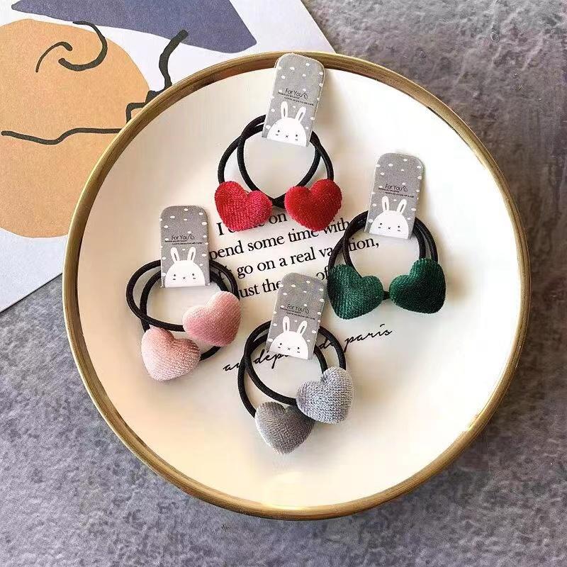 5pcs Velvet Heart Plaid Star Button Princess Headwear Kids Elastic Hair Bands Children Hair Ties Ropes Girls Accessories Baby Headdress