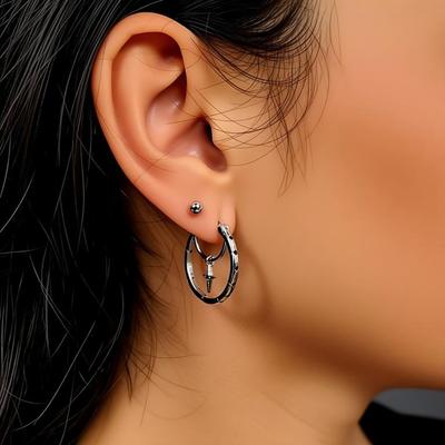 Black and White Design Moon & Star Hoop Earrings Jewelry