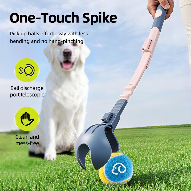 Retractable Dog Ball Thrower Hand-Free Tennis Ball Launcher with Non-Slip Handle
