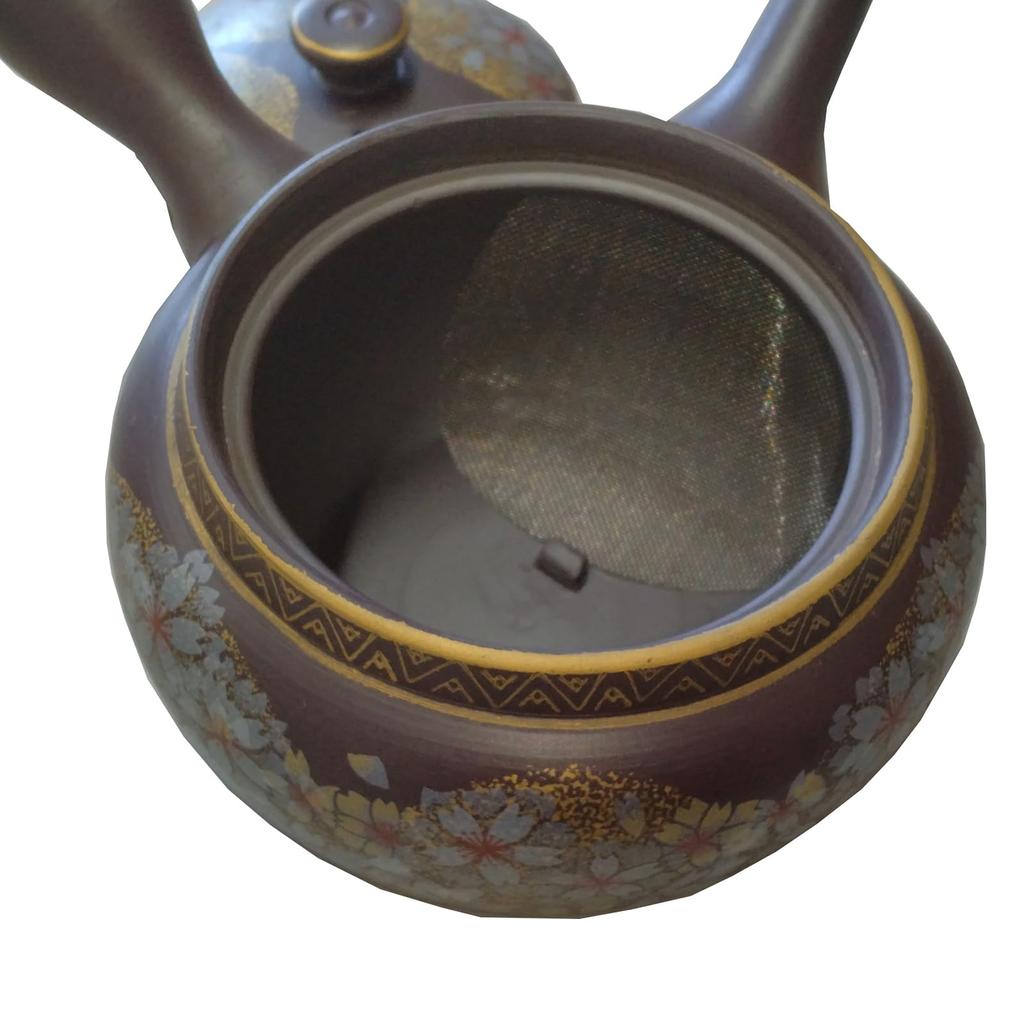 Banko-Keramik für ca. 300 ml mit einem neuen Krug mit rotem Fuji und roten Pflaumenblüten in Form von Yoshino-Kirschen, hergestellt 16636 Teekanne, "Kutani