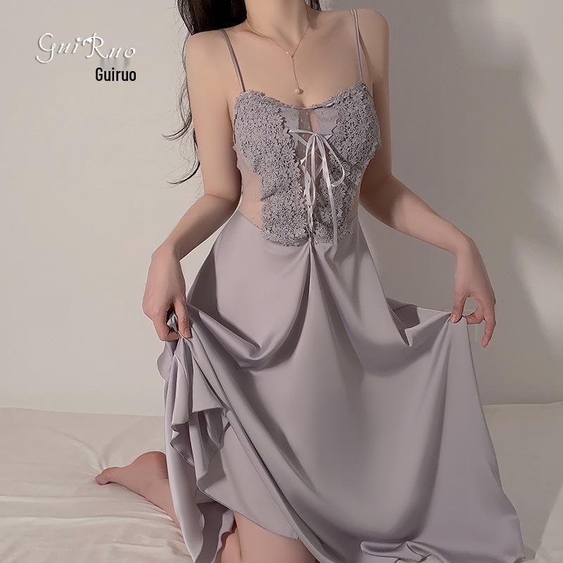 Elegant Plus Size Padded Mesh Nightgown: Spaghetti Strap Temptation Women’s Homewear