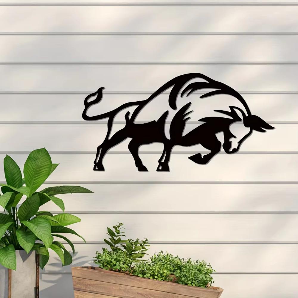 Tablou mural metalic vintage cu taur - Decor rustic cu o cursă de tauri, perfect pentru decorarea ușii de la intrare și un cadou unic de artă murală