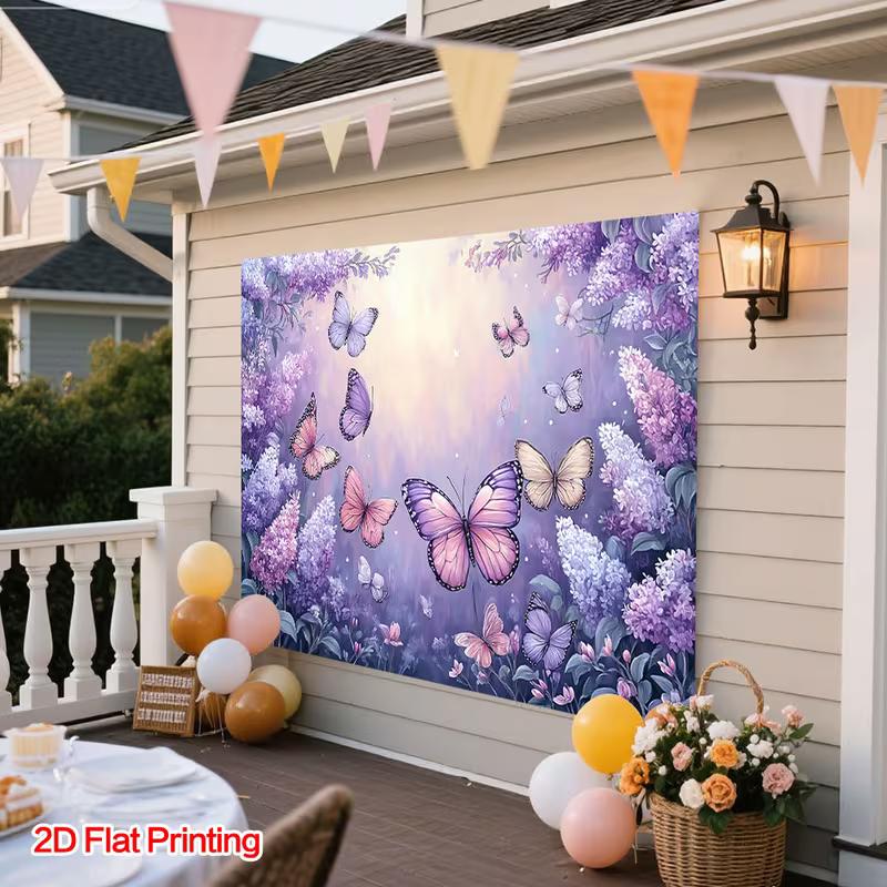 2D Dreamy Purple Floral Backdrop Butterflies & Lilac Flowers Photography Background