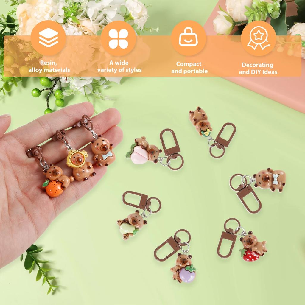 30Pcs Resin Capybara Keychain Charm Set 3D Capybara Keychain Backpack Pendant Mini Cartoon Purse Car Keyrings Handbag Decoration